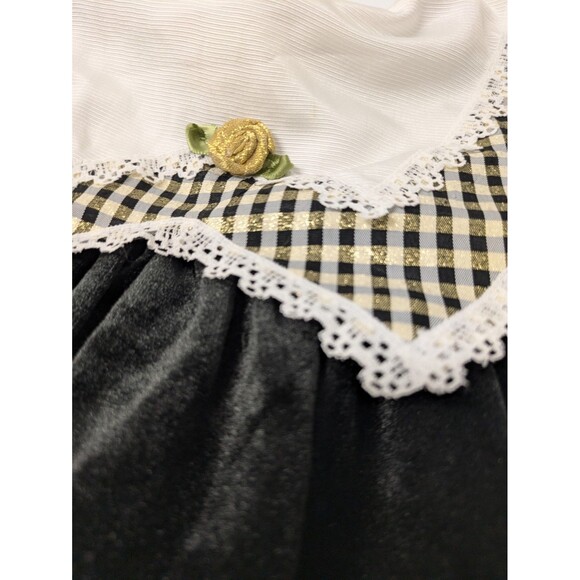 Vintage Little Precious Toddler Black Crushed Velvet Dress sz 2T Lace Plaid Gold - Picture 6 of 13